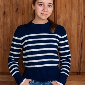Philosophy Navy and White Striped Crew Neck Sweater